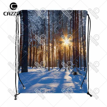 

Winter Landscape with a Coniferous Forest Print Custom individual Nylon fabric Drawstring Backpack gift bag