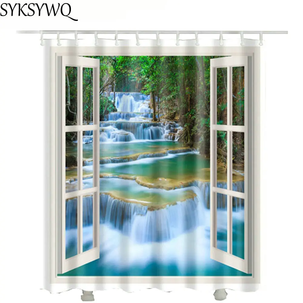 Scenery Window Waterfall Curtain Shower Customize forest drop shipping
