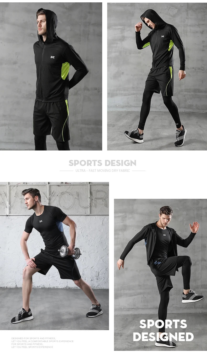 Новые 5 шт/упаковка, шт./компл. комплект мужской одежды для бега компрессионный спортивный костюм тренажерный зал для обучения фитнесу костюм быстросохнущая Баскетбол Бег Спортивная одежда спортивный костюм