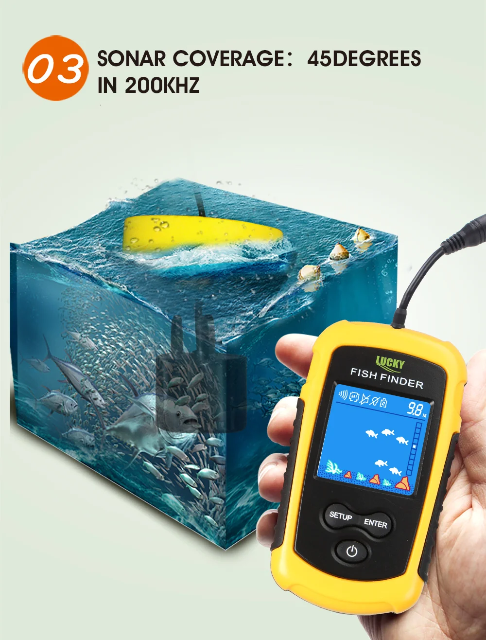 Lucky Fish Finders FFC1108-1 сигнализации м 100 М Портативный Sonar ЖК дисплей Рыбалка приманки эхолот Карп Finder