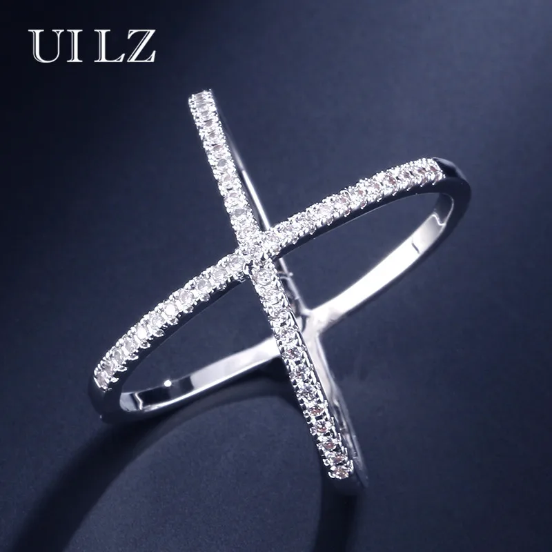 

Trendy Design Kubik Zircon Micro Paved X Shape Finger Rings With White/Champagne Gold Plated For Girl/Women Party JMRP178