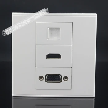 

Wall Socket Plate 3 Ports Network RJ45 Cat5e & VGA & HDMI Port Panel Faceplate Outlet 86*86mm Home Adapter Wholesale Lots