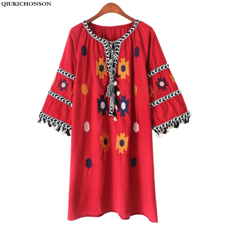 Boho Тяжелая вышивка хлопчатобумажное платье женские Весна осень 2018 корейская