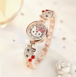 Новое поступление прекрасный часы Hello Kitty для девочек женское платье Мода Кристалл кварцевые наручные часы женские часы relogio feminino
