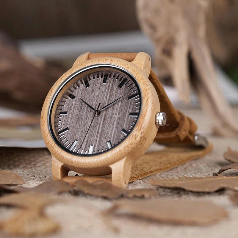 BOBO BIRD High Quality Handmade Bamboo Wood Watches With Real Leather Band in Gift Box Mens Watches