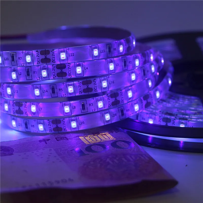 

DC12V SMD 2835 60leds/m Ultraviolet Flexible Ray LED Diode Ribbon Tape Lamp purple Light No waterproof UV LED Strip Light 1m-5m