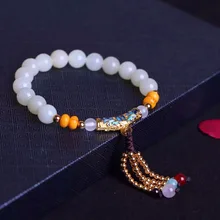 Натуральный и нефритовый браслет из белого бисера, с 14 k маленькими золотыми бусинами+ ГОРЯЩАЯ синяя фурнитура+ натуральный камень круглый beads1298