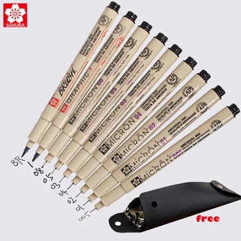 

9pcs/lot Sakura Pigma Micron Fine Pen Marker Waterproof Calligraffiti Pigment Black ink liner 0.05mm grafiti drawing brush pens