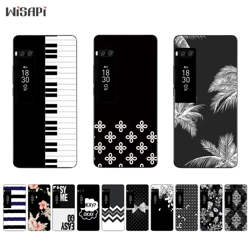 

For Meizu Pro6 7 Plus Phone Case for Meizu MX4 Pro Silicone Shell Transparent for Meizu Pro5 Cover TPU Black & White Pattern