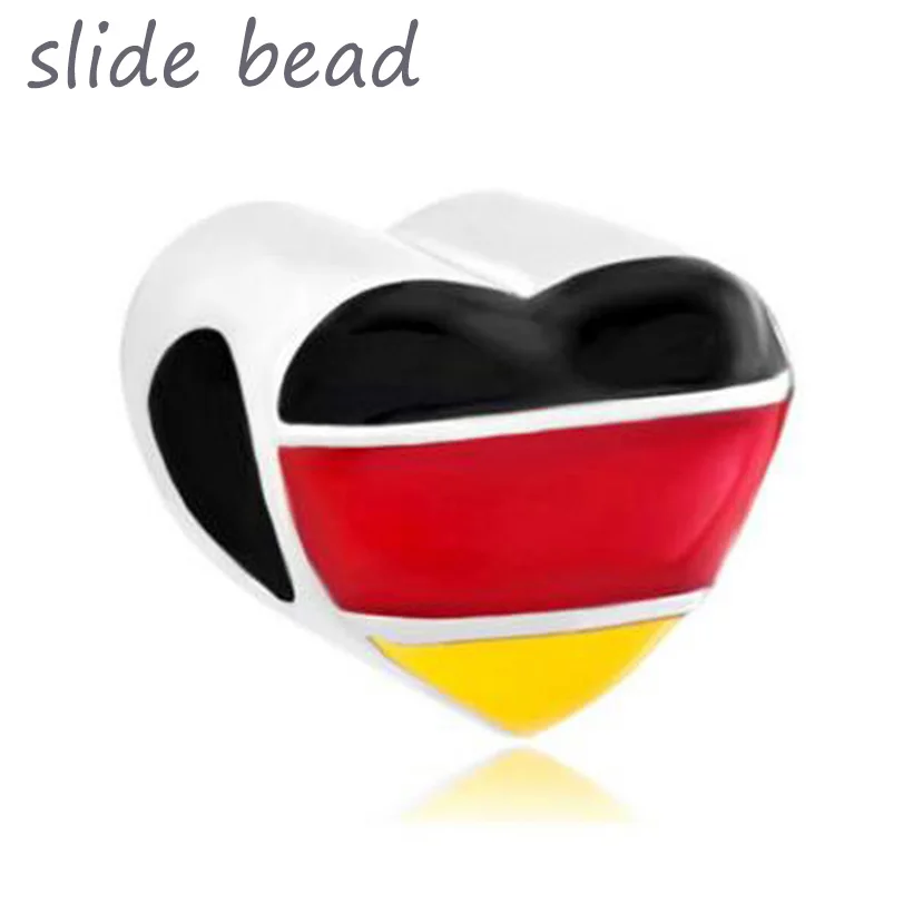 

Fit Pandora charm bracelets Heart Charm Bracelet Germany Patriotic Flag Charm European Bead Beads for jewelry making