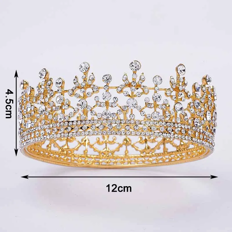 Большая винтажная кристальная корона принцессы в стиле барокко, полная круглая корона, свадебные украшения для волос, круглая Жемчужная Диадема для свадьбы и торжества - Окраска металла: queen diadem