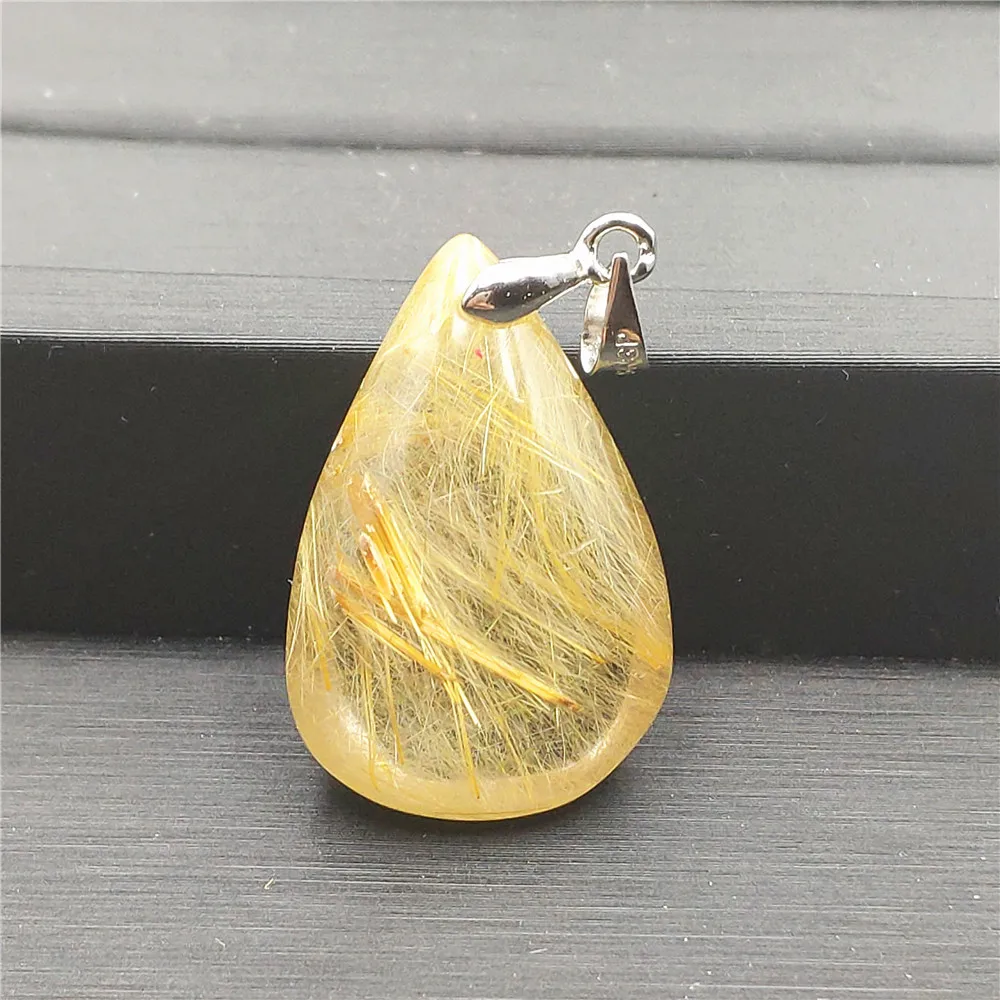 

Natural Gold Rutilated Quartz Pendant Anniversary Love Gift 29x18x10mm Water Drop Crystal Gemstone Fashion Pendant Jewelry AAAAA