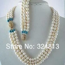 3 ряда 7-8 мм белый FW Перл Бусины Цепочки и ожерелья 17-1"+ браслет набор#1534