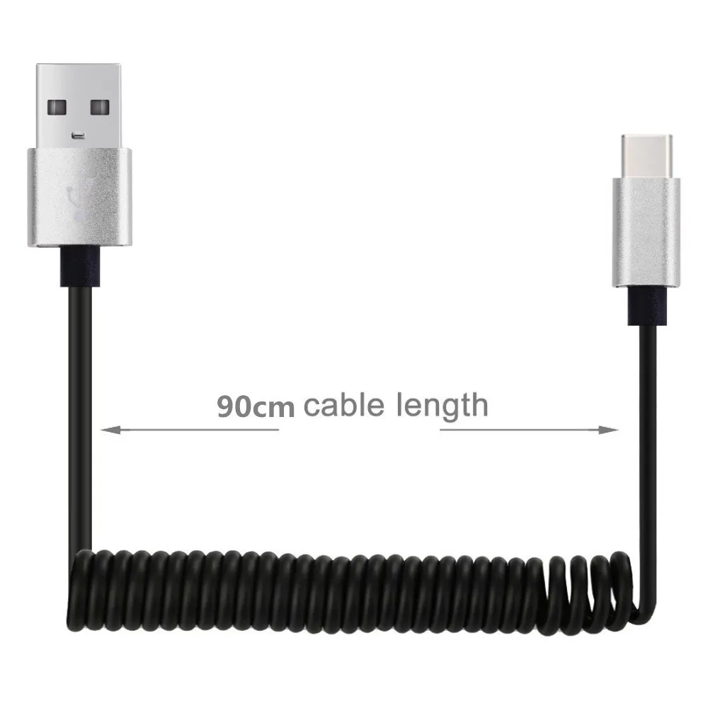 Usb type-C гибкий эластичный тянущийся Тип C зарядное устройство пружинный спиральный зарядный кабель для Oneplus 6T 7 Xiaomi Mi 6 5c 5 5S LG G5 G6 G8