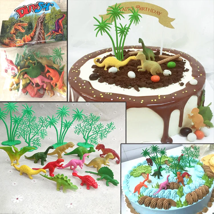 FANLUS Mini Dinosaurs Cake Decorating Supplies (12 Dinosaurs 4 Palm Tree count) Best For Cake Toppers (1)
