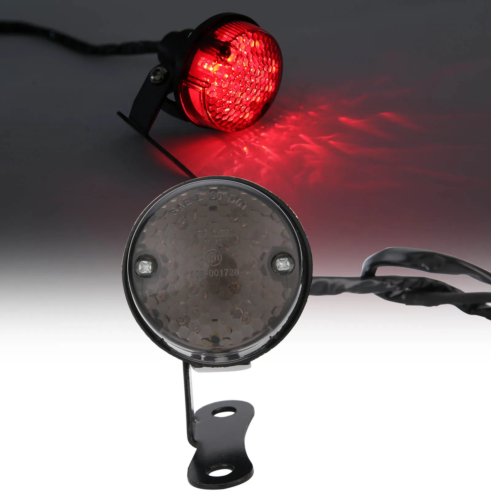 Red LED Motorcycle Universal Round Rear Tail Brake Light License Plate Lamp Black for Motorbike Chopper Dirt Bikes DC 12V