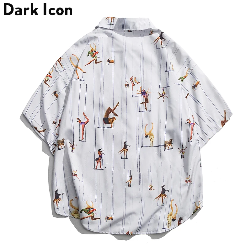 الظلام أيقونة بدوره إلى أسفل طوق قمصان قصيرة الأكمام قمصان المتضخم قمصان للرجال 2019 الصيف الشاطئ قمصان الرجال
