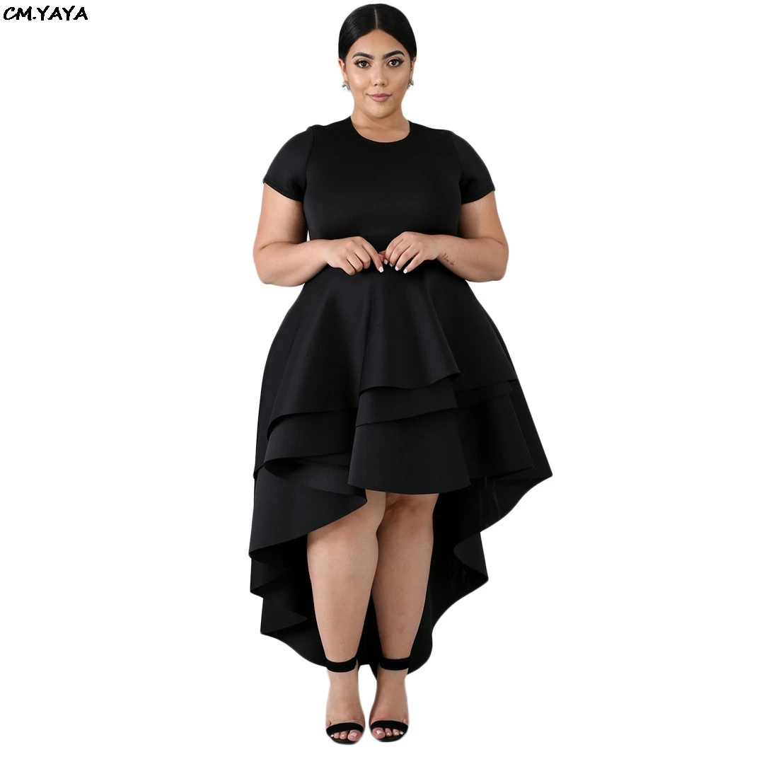 

women o-neck short sleeve cascading ruffles high low cocktail vintage irregular dress party vintage vestidos 2 color J1716