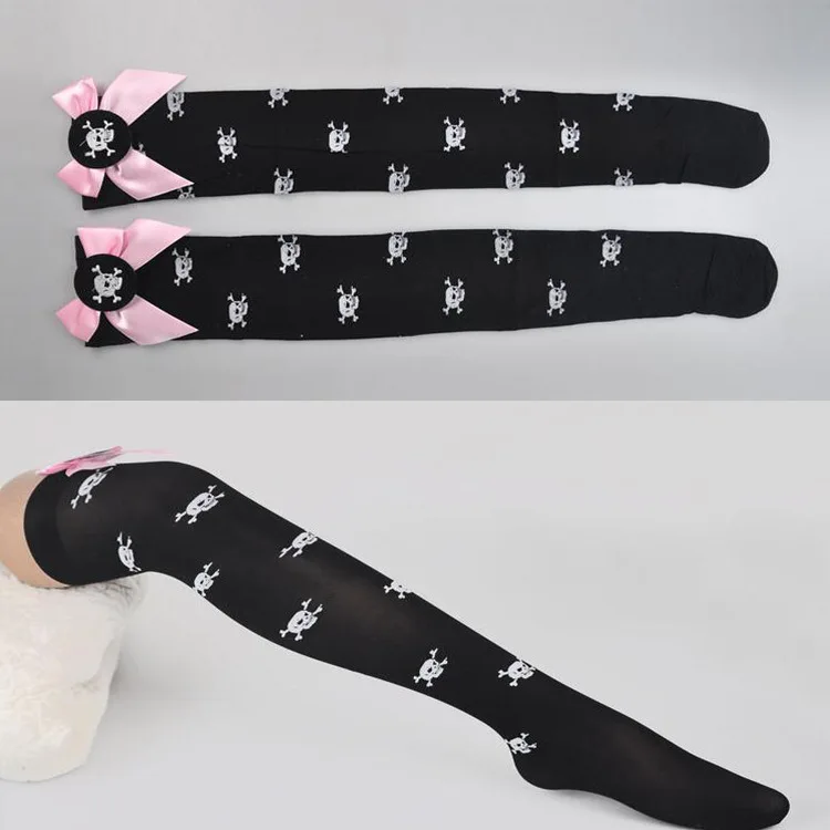 

Appeal temptation black stockings pink bow lace hoe over knee long stockings cosplay slave sexy dress school cute wind stockings