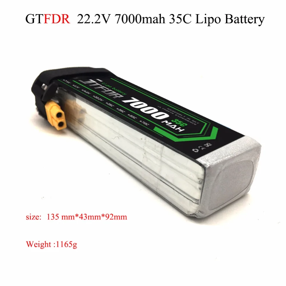 

GTFDR Good Quality 22.2V 7000mAh 6S Lipo Battery 35C Max60C for RC Airplane Helicopter Quadrotor AKKU car truck boat RC drone