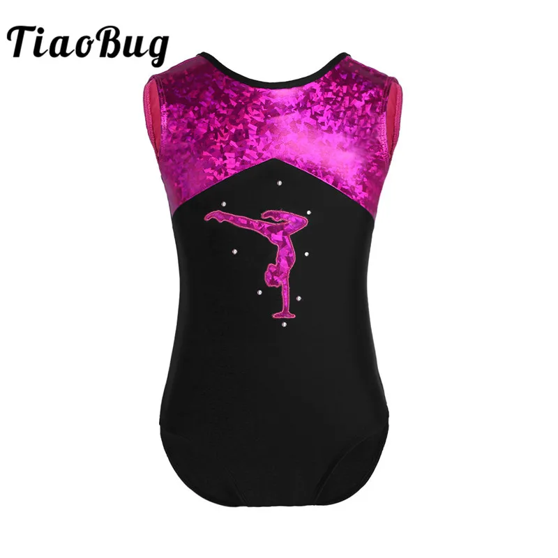 TiaoBug/детский балетный купальник без рукавов с блестками для подростков, гимнастический купальник для девочек, детская Одежда для танцев