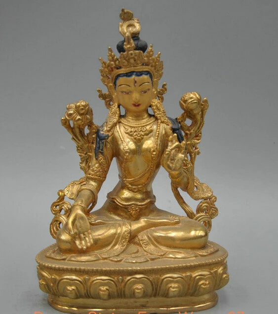 

8'' China Tibet White Tara Buddha Goddess Bronze Statue
