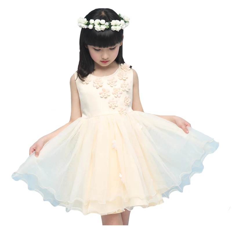 

Little Girl Costume Dress Princess Dress Fashion flower applique Party Dress Lace Stitching Female baby Clothes Kids Clothing