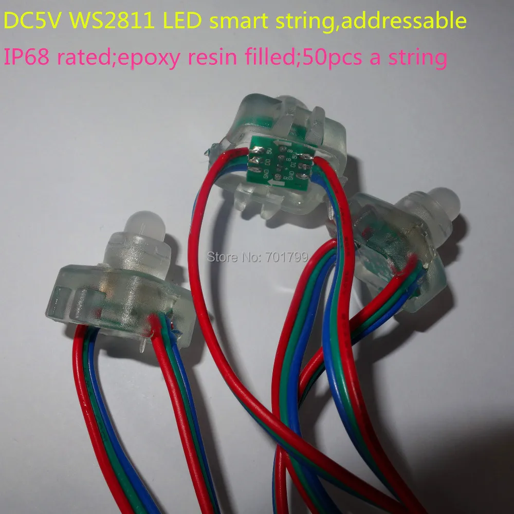 

DC5V WS2811 LED smart string,addressable,with all rgb wire,IP68 rated;epoxy resin filled;50pcs a string