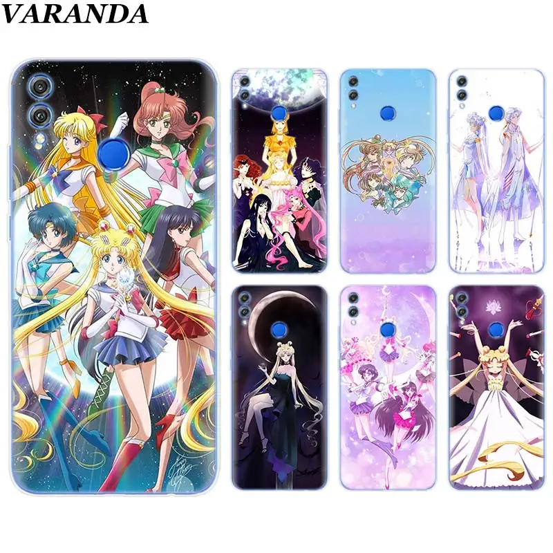

Sailor Moon Pattern Soft TPU Cover Case Coque for Huawei Honor View 20 Y6 Y7 Y9 8X 8C 8S 8A 9 10 Lite 20i 2019 Silicone Case