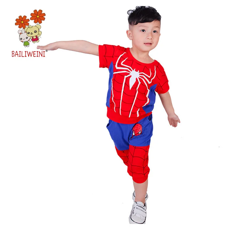 

Summer Spider-Man Baby Boy Short-sleeved Suit Boys Cartoon Set Clothing Cosplay Boy Spider Man Sport Suits 3 To 14 Years