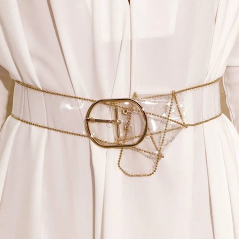 

Conmoto PVC Belts decoration for dress Women High Fashion Belts Tie 2019 NEW Trend Transparent Female Belt