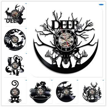 

Animals Cat Deer Wolf Vinyl CD 3D Wall Clocks Quartz Clock Loveliness Decoration Crafts for Home Support Drop Shipping