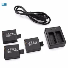 SJ4000 аксессуары. Комплект из 3 предметов, для спортивной экшн-камеры SJCAM батареи SJ4000 SJ5000 SJ6000 акумуляторная батарея Батарея+ двойной Зарядное устройство для видеокамеры SJ Камера