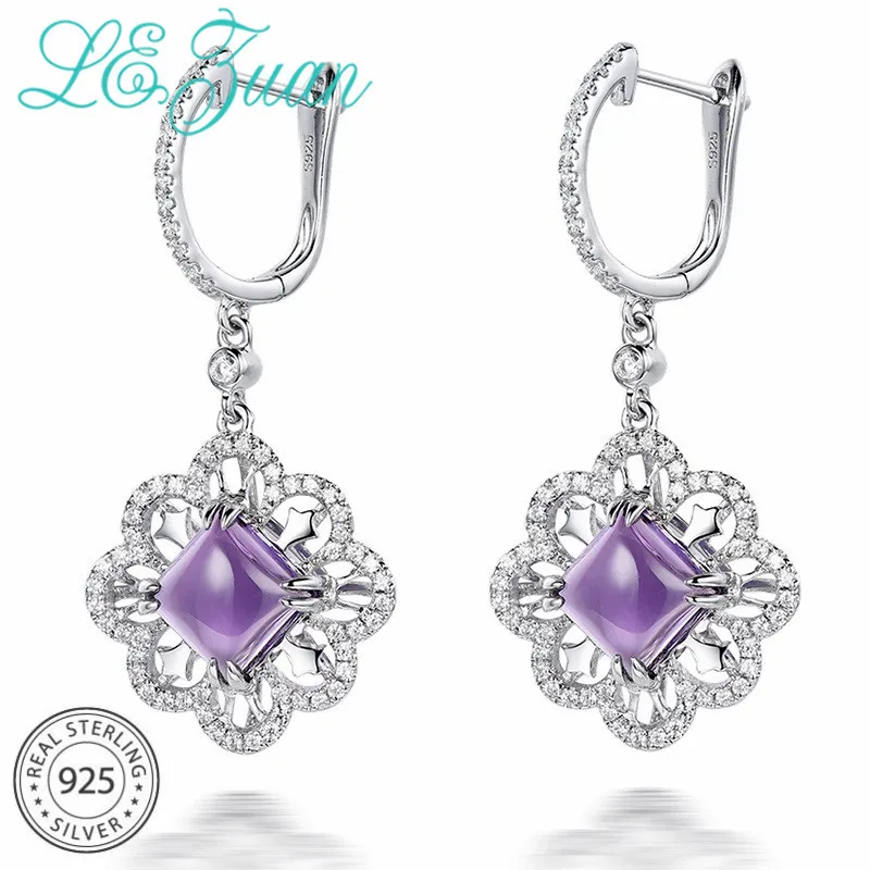 

L&zuan 925 Sterling Silver Earrings 3.7ct Natural Amethyst Purple Stone Elegant Clip Earrings For Woman Christmas Gift