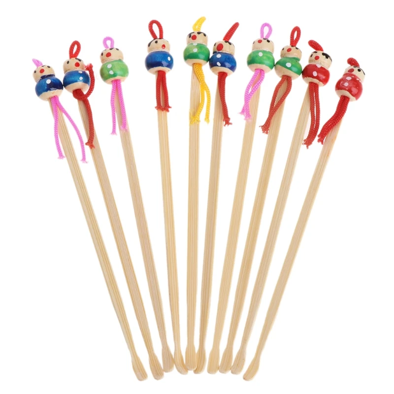 

DUAI 10Pcs Cartoon Doll Bamboo Earpick Spoon Clean Earwax Removers Ear Care Safe Tool Random color