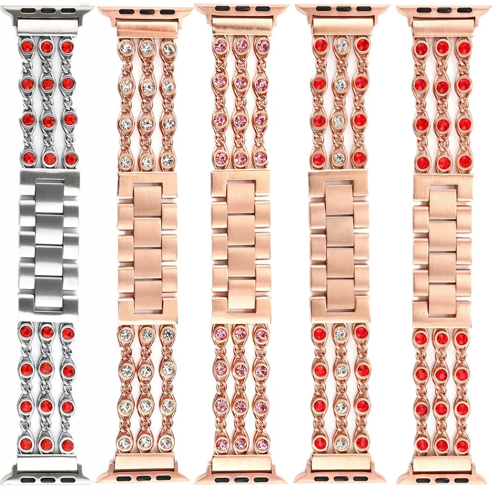 Браслет Нержавеющая сталь ремешок для Apple Watch Series 1/2/3/4 42 мм 38 мм Для женщин Bling Diamond ремешок для iwatch Группа 40 мм 44 мм