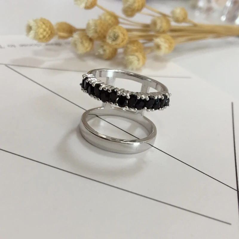 Классические ювелирные изделия из 925 пробы серебра 4,7 г, обручальное круглое кольцо с черной шпинелью для женщин G034
