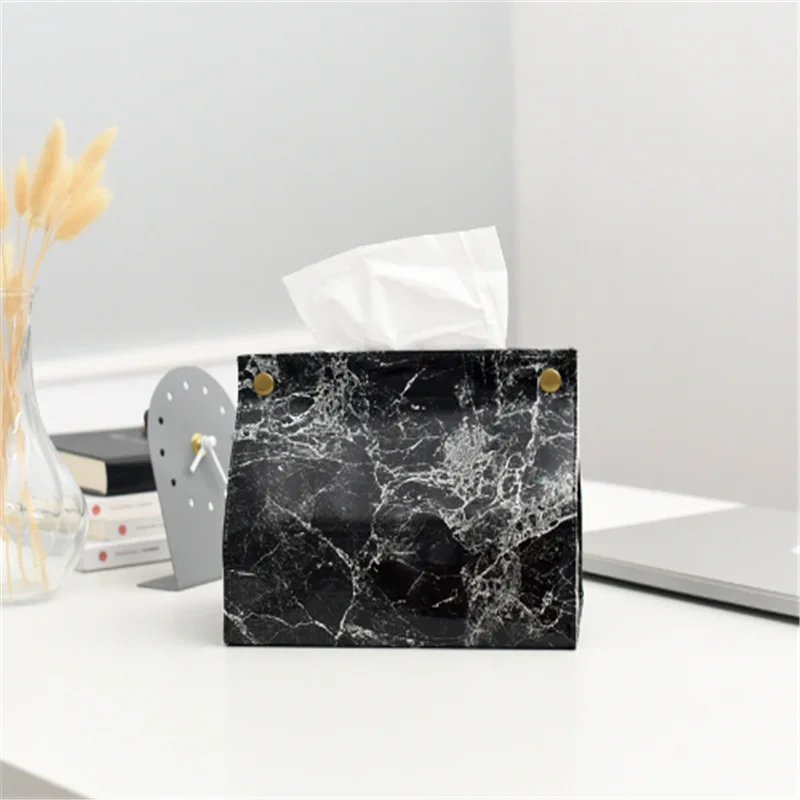 Marble Pattern Tissue Box PU Leather Nordic Style Home Car Napkin Container Paper Towel Napkin Case Home Decor Dropshipping