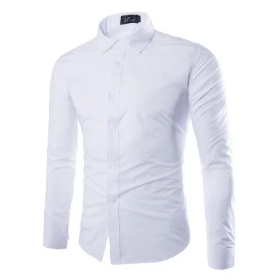 Брендовые белые мужские рубашки с длинным рукавом Chemise Homme модные деловые Дизайнерские Мужские приталенные Рубашки повседневные рубашки Camisa Social - Цвет: white