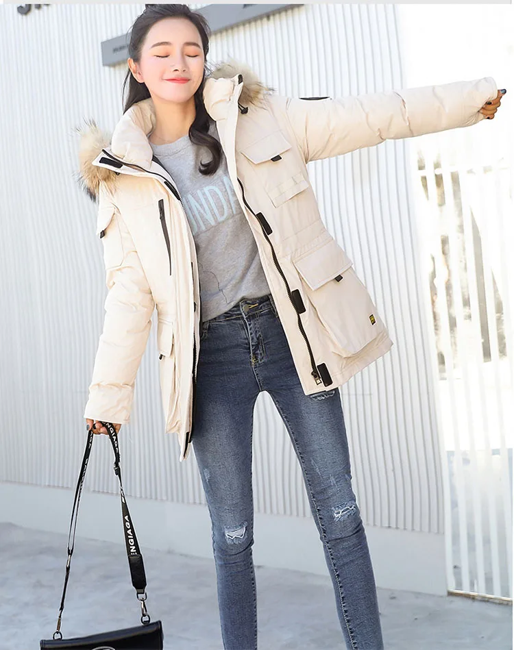 Теплое зимнее женское пальто с большим меховым капюшоном, хлопковая стеганая куртка, зимняя новая модная свободная повседневная верхняя одежда для женщин