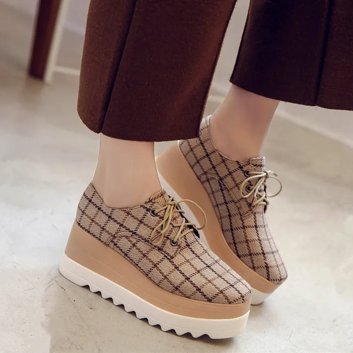 

YD-EVER British Style 2018 Spring autumn Creepers Shoes Woman Lace Up Flats Shoes Creepers Platform Shoes