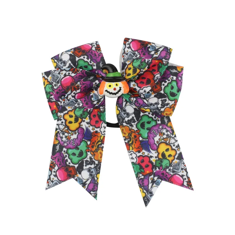 Fashion Cute Printed Cheer Bow for Girls Grosgrain Ribbon Large Hair Bow With Elastic For Girls Hair Accessories (20)