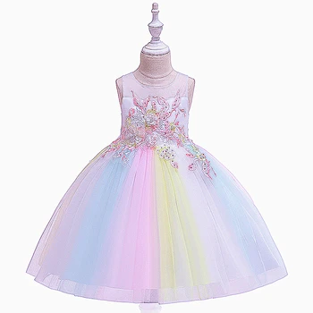 

Flower Embroidery Dress for Girls 6 7 8 9 10 Years Sleeveless Colorful Mesh Party Princess Costume Kids Girls Dress Clothes 6A3M