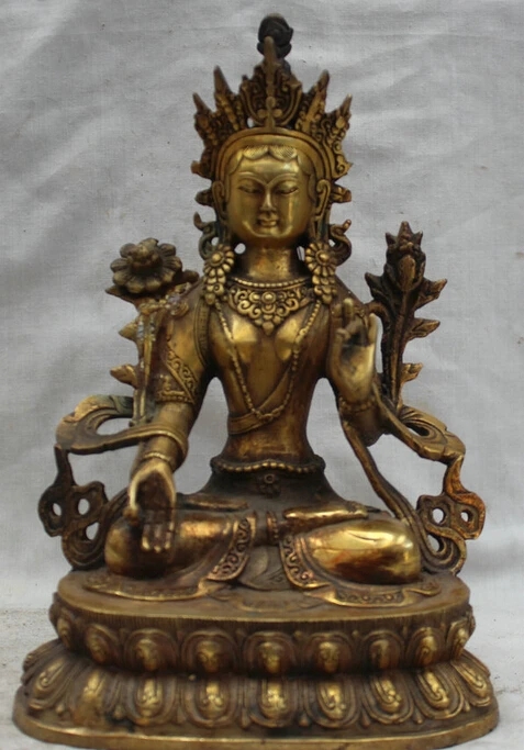 

8" Tibet Buddhism Bronze Gild White Tara spirit of Compassion Goddess Statue R0711