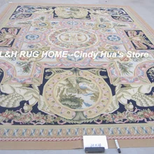 10'x14' Французский Aubusson плетение шерстяной ковер бежевый madallain дизайн- честолюбивый ковер