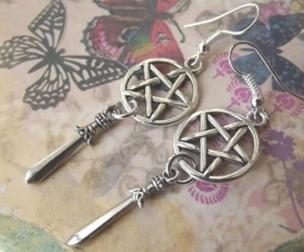 

Design Silver Bijoux Pentagram Sword Drop Earrings For Women Retro Fashion Jewelry Dangle Earrings Statement Earrings Girls Gift