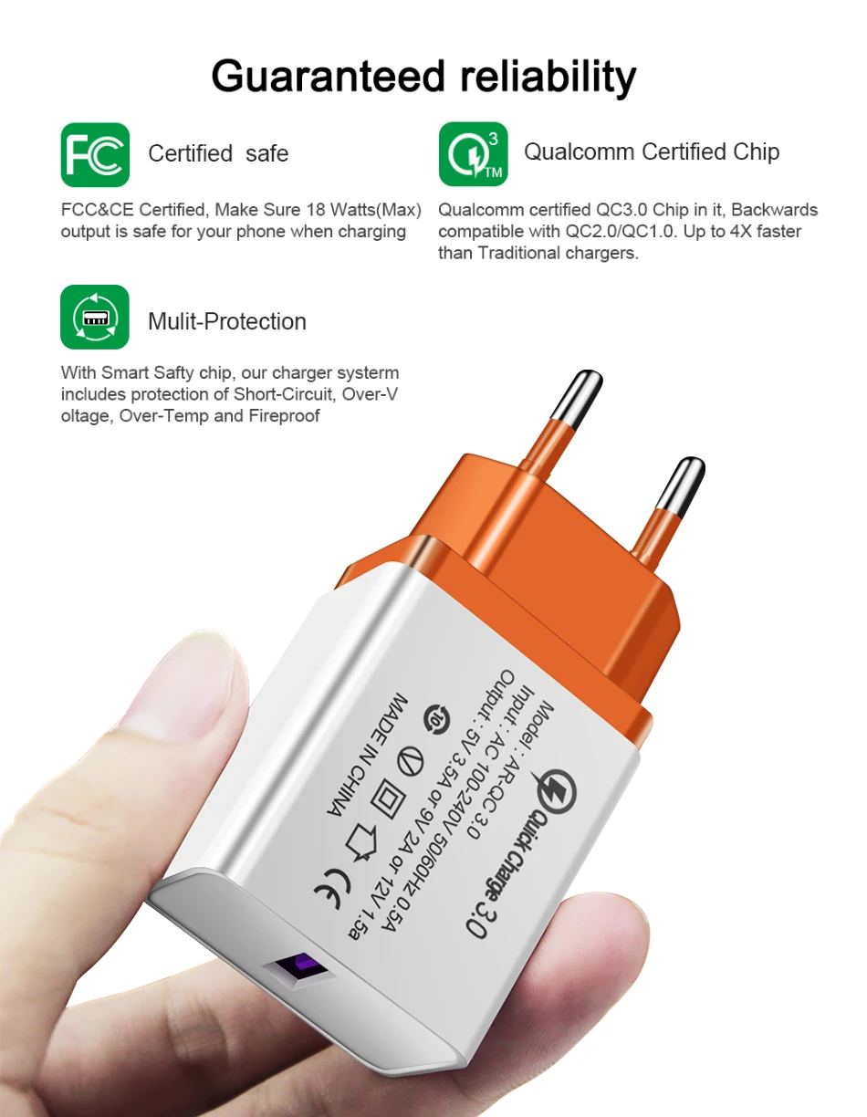!ACCEZZ Universal Quick Charge 3.0 Charging Adapter For iphone 5s 7 X Samsung s10 Plus 1 USB Travel Wall Charger EU Plug Charger-6