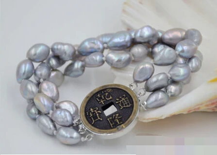 

Hot sell ->@@ > 01163 3row 8" gray baroque freshwater cultured pearl bracelet -Top quality free shipping
