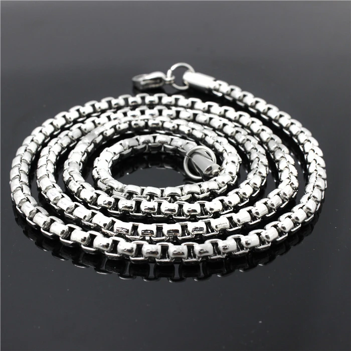 Mens Boys Round Box 4.5mm Silver Tone Stainless Steel Chain Necklace Wholesale Bulk Price