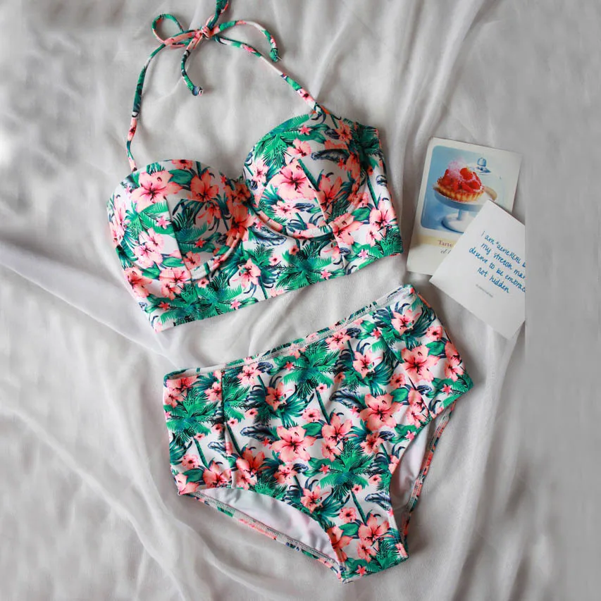 2018 Floral Print High Waist Bikinis Women Swimsuit Plus Size Swimwear Bathing Suits Retro Floral Push Up Bikini Set Beach Wear 2018 Floral Print High Waist Bikinis Women Swimsuit Plus Size Swimwear Bathing Suits Retro Floral Push Up Bikini Set Beach Wear